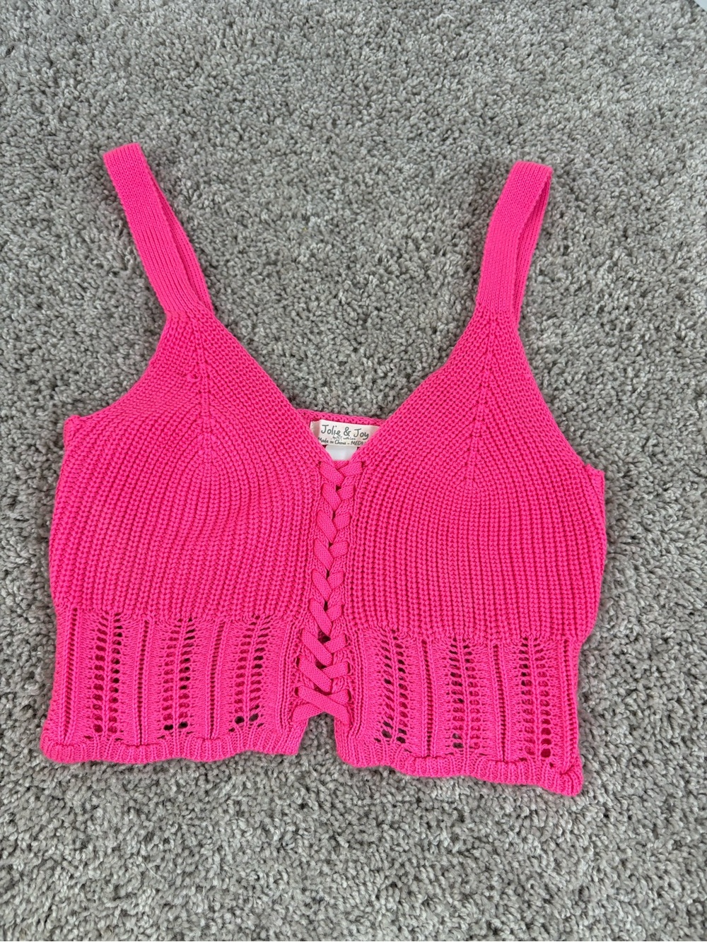 Knit Lace-Up Bralette Tank Top - Hot Pink